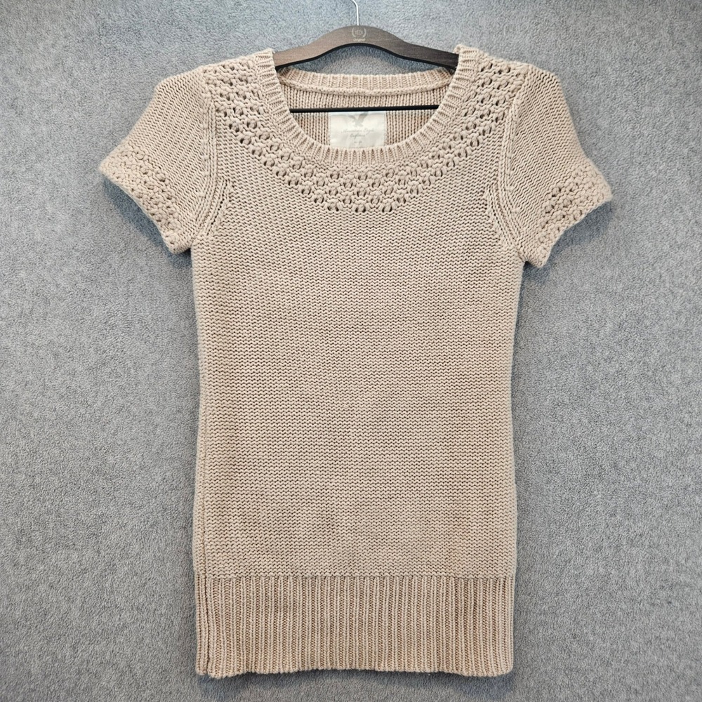 AMERICAN EAGLE | Beige Short Sleeve Crochet Knit Sweater XS Boho